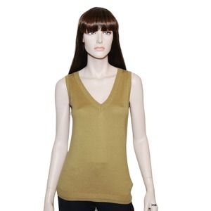 Magaschoni Cotton Blend V-Neck Vest Pullover Sweater Cactus/Green XS/S/M Nwt$134